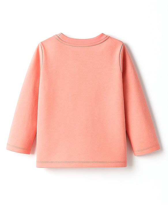 Babyhug 100% Cotton Knit Full Sleeves T-Shirt With Hello Lil Dude Text Print - Coral