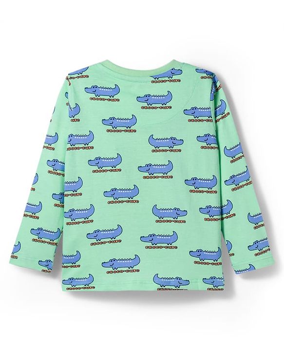 Babyhug Cotton Knit Full Sleeves Co-ords Night Suit with Crocodile Print - Green
