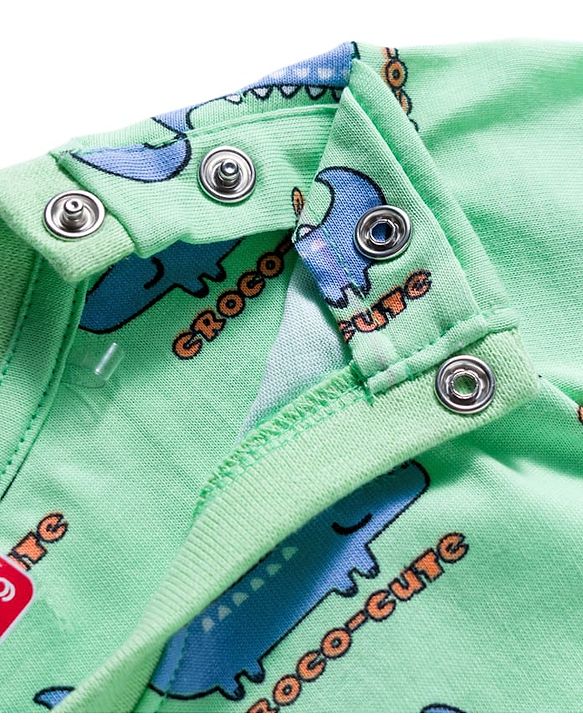 Babyhug Cotton Knit Full Sleeves Co-ords Night Suit with Crocodile Print - Green