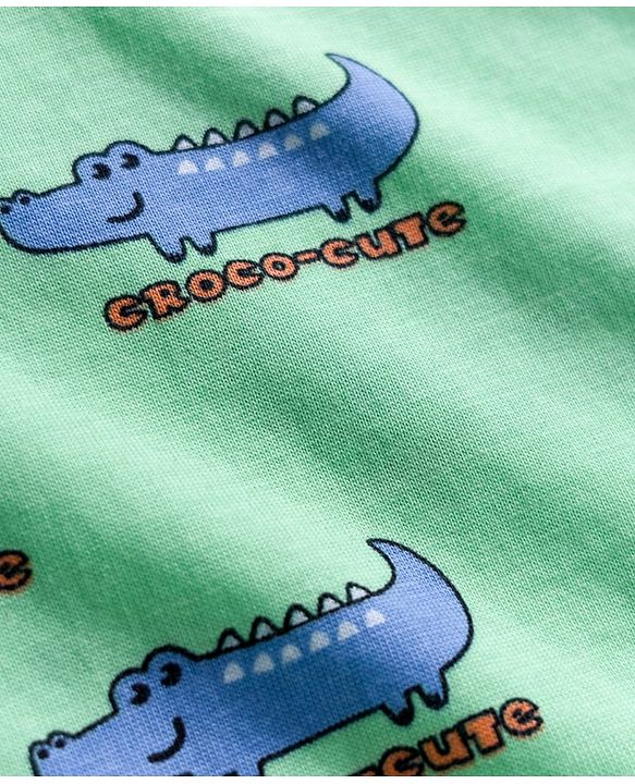 Babyhug Cotton Knit Full Sleeves Co-ords Night Suit with Crocodile Print - Green