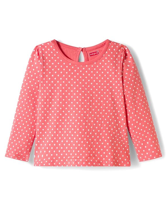 Babyhug 100% Cotton Knit Full Sleeves T-Shirts With Floral & Polka Dot Print Pack of 3 - Pink Peach & Navy Blue