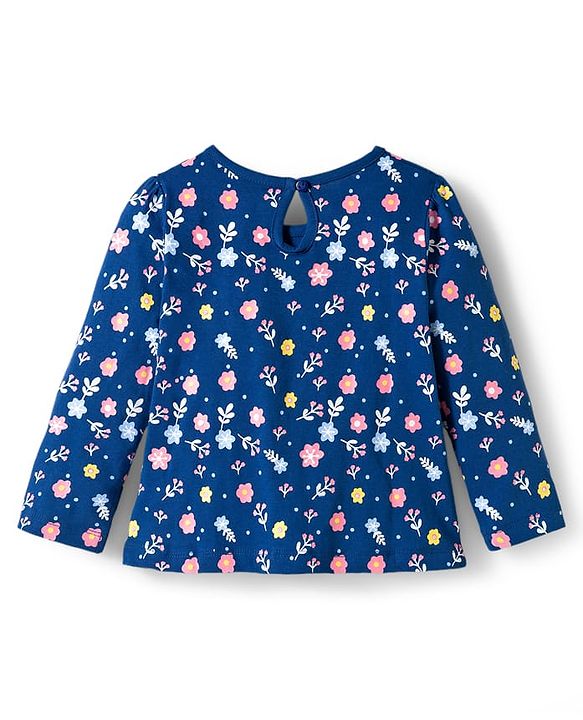 Babyhug 100% Cotton Knit Full Sleeves T-Shirts With Floral & Polka Dot Print Pack of 3 - Pink Peach & Navy Blue