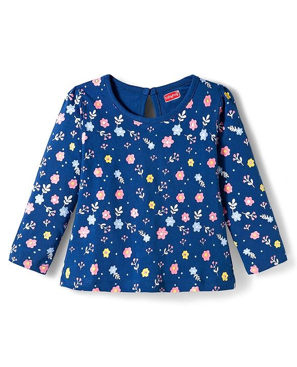 Babyhug 100% Cotton Knit Full Sleeves T-Shirts With Floral & Polka Dot Print Pack of 3 - Pink Peach & Navy Blue