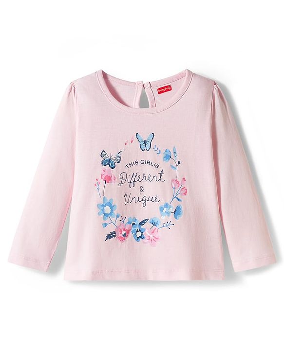 Babyhug 100% Cotton Knit Full Sleeves T-Shirts With Floral & Polka Dot Print Pack of 3 - Pink Peach & Navy Blue