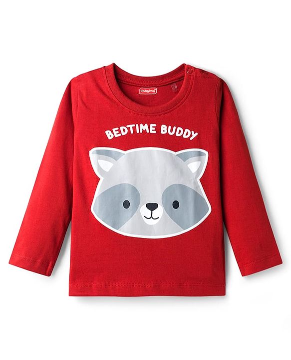 Babyhug Cotton Knit Full Sleeves Night Suit With Animal Print - Maroon
