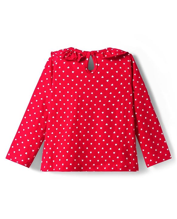 Babyhug 100% Cotton Knit Full Sleeves T-Shirt With Heart Print - Red