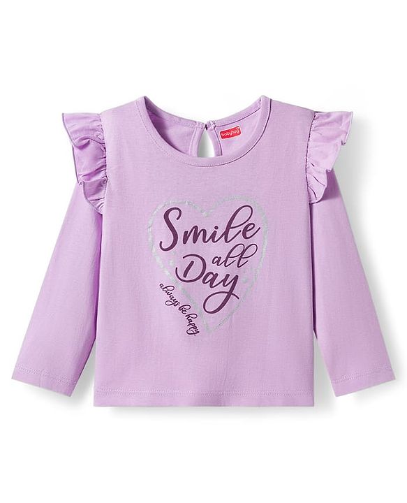 Babyhug 100% Cotton Knit Full Sleeves T-Shirts with Sweet Little Princess & Frill Detailing Pack of 3 - Pink Plum & Navy Blue