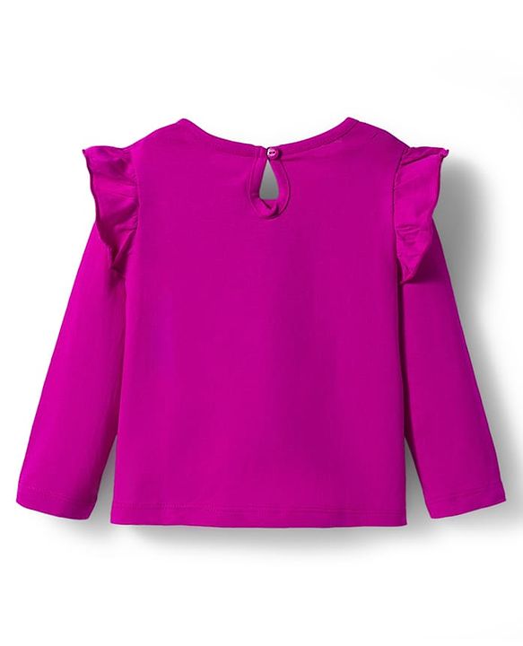 Babyhug 100% Cotton Knit Full Sleeves T-Shirts with Sweet Little Princess & Frill Detailing Pack of 3 - Pink Plum & Navy Blue