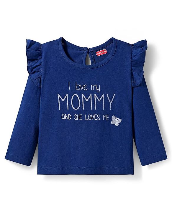 Babyhug 100% Cotton Knit Full Sleeves T-Shirts with Sweet Little Princess & Frill Detailing Pack of 3 - Pink Plum & Navy Blue