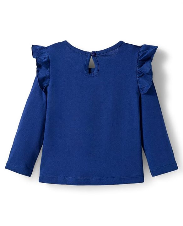 Babyhug 100% Cotton Knit Full Sleeves T-Shirts with Sweet Little Princess & Frill Detailing Pack of 3 - Pink Plum & Navy Blue