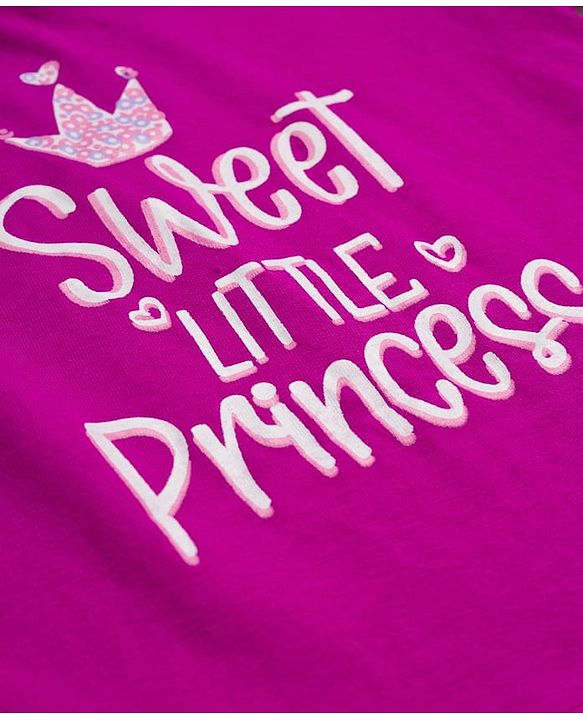 Babyhug 100% Cotton Knit Full Sleeves T-Shirts with Sweet Little Princess & Frill Detailing Pack of 3 - Pink Plum & Navy Blue