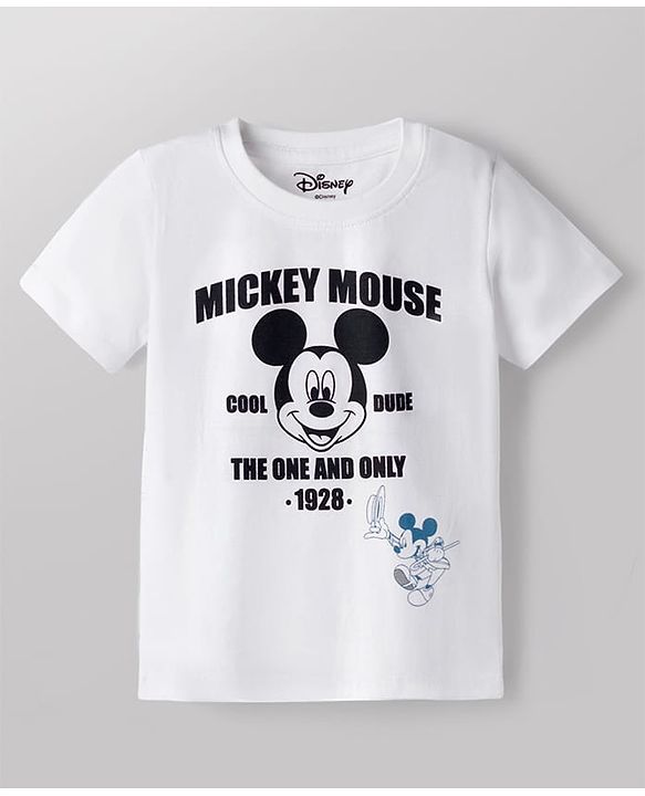 Babyhug Disney Single Jersey Knit Half Sleeves T-Shirt & Joggers Set With Mickey Mouse Graphic - White