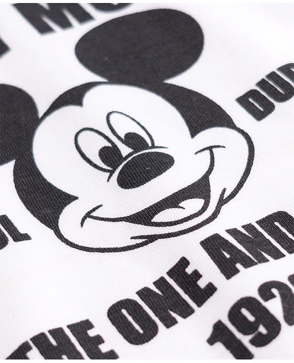 Babyhug Disney Single Jersey Knit Half Sleeves T-Shirt & Joggers Set With Mickey Mouse Graphic - White