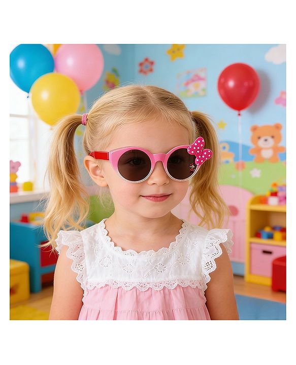 Babyhug Free Size Round Sunglasses With Bow Applique - Pink