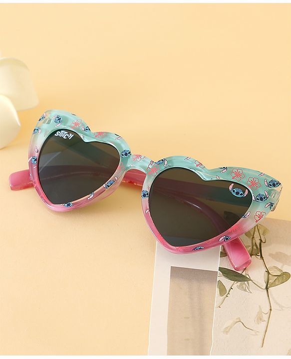 Pine Kids Stitch Theme Printed   Heart Style Eye Sunglasses-  Light Blue