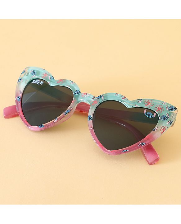 Pine Kids Stitch Theme Printed   Heart Style Eye Sunglasses-  Light Blue