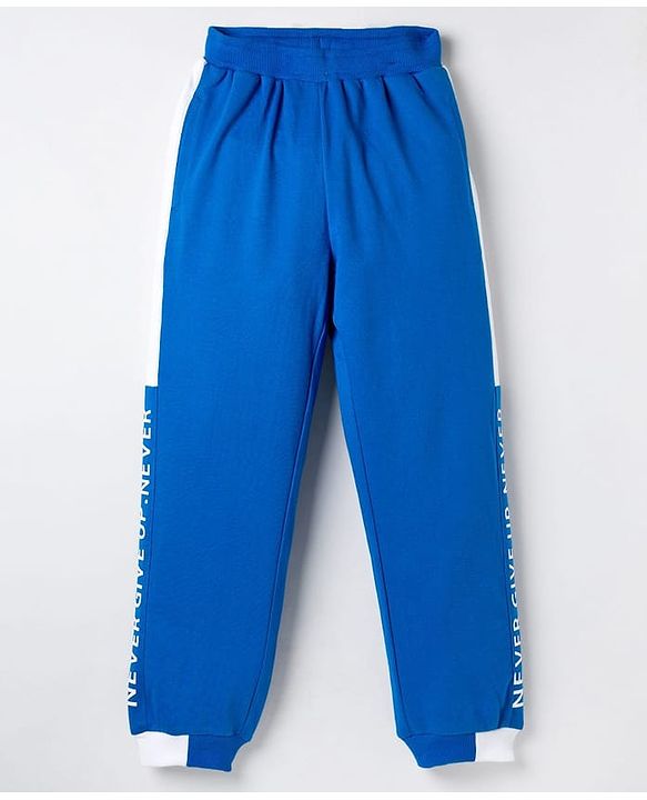 Pine Kids Knit Full Length Lounge Pant With Text Print - Blue