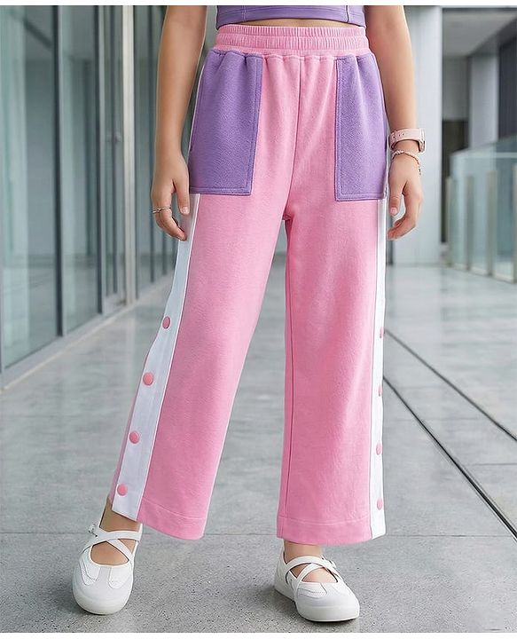 Pine Kids Knit Full Length Track Pant with Tape Detailing & Pockets - Pink