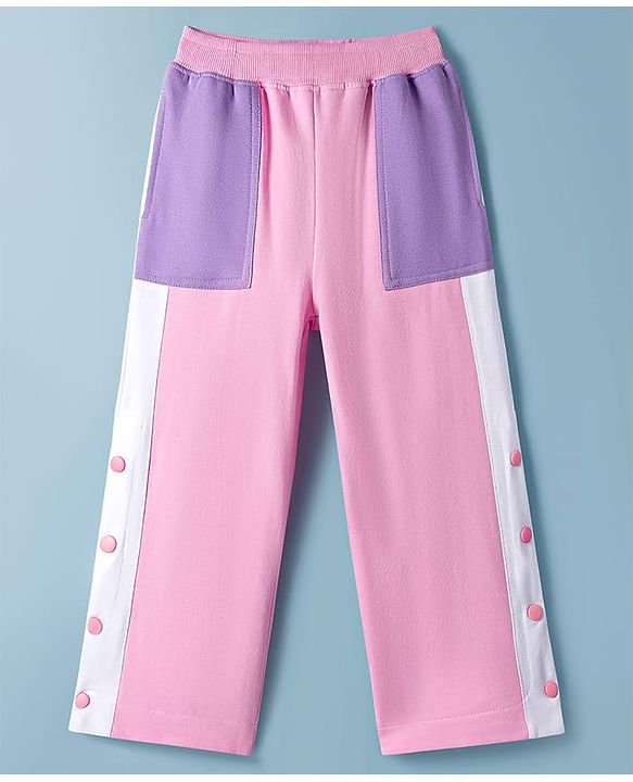 Pine Kids Knit Full Length Track Pant with Tape Detailing & Pockets - Pink
