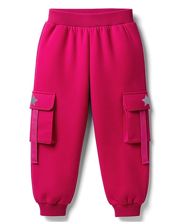 Pine Kids Knit Full Length Solid Coloured Lounge Pant With Pockets - Dark Pink