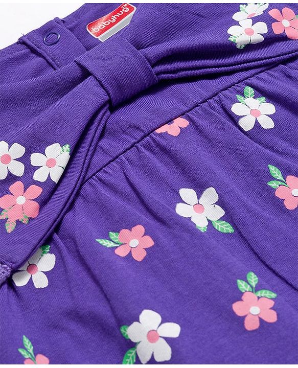 Babyhug 100% Cotton Knit Full Sleeves Top with Floral Print - Purple
