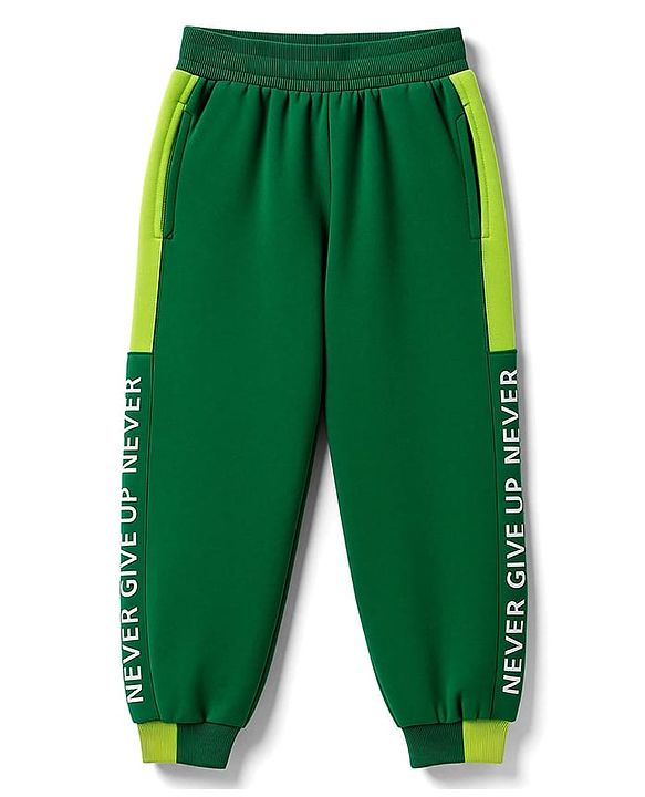 Pine Kids Knit Full Length Lounge Pant With Text Print - Green