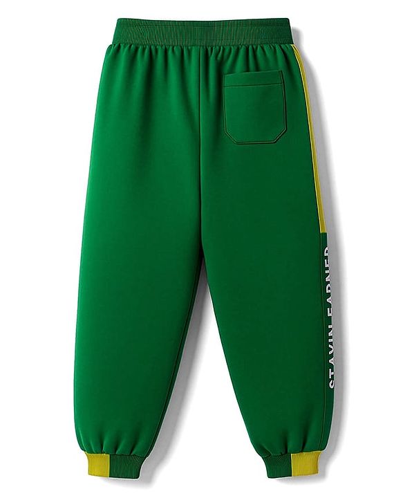 Pine Kids Knit Full Length Lounge Pant With Text Print - Green