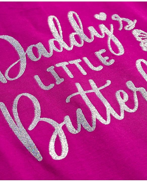 Babyhug 100% Cotton Knit Full Sleeves T-Shirt with Daddys Little Butterfly Text Print - Fuchsia