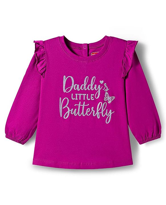 Babyhug 100% Cotton Knit Full Sleeves T-Shirt with Daddys Little Butterfly Text Print - Fuchsia