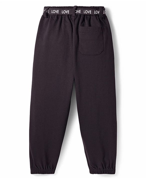 Pine Kids Knit Full Length Lounge Pant With Text Print - Black