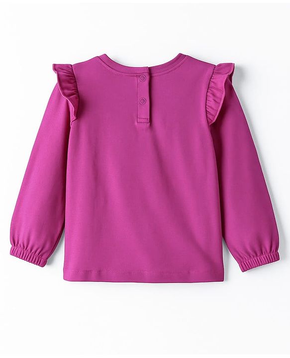 Babyhug 100% Cotton Knit Full Sleeves T-Shirt with Butterfly Graphic & Frill Detailing - Pink