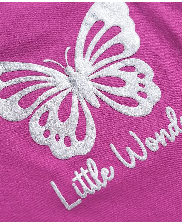 Babyhug 100% Cotton Knit Full Sleeves T-Shirt with Butterfly Graphic & Frill Detailing - Pink