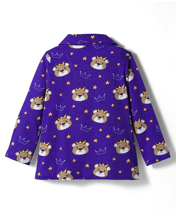 Babyhug Cotton Knit Full Sleeves Co-ords Night Suit With Animal Print - Navy Blue
