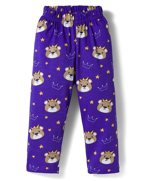 Babyhug Cotton Knit Full Sleeves Co-ords Night Suit With Animal Print - Navy Blue