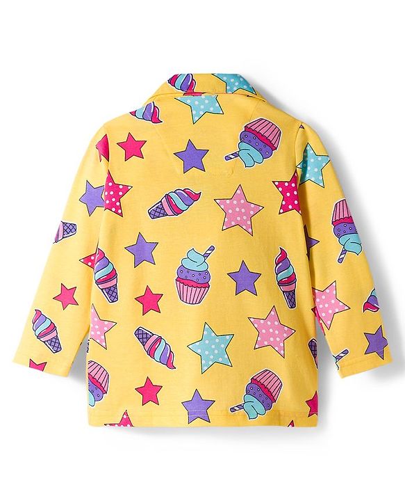 Babyhug Cotton Knit Full Sleeves Co-ords Night Suit With Star Print - Yellow