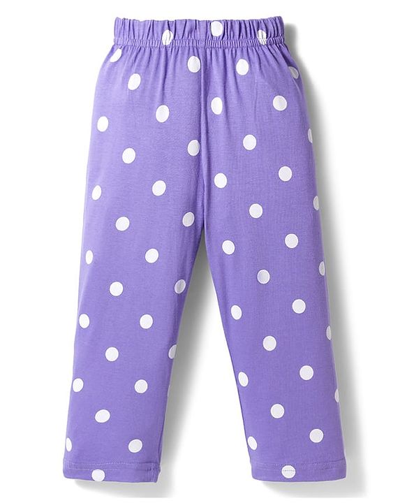Babyhug Cotton Knit Full Sleeves Co-ords Front Open Night Suit with Polka Dot Print - Lilac