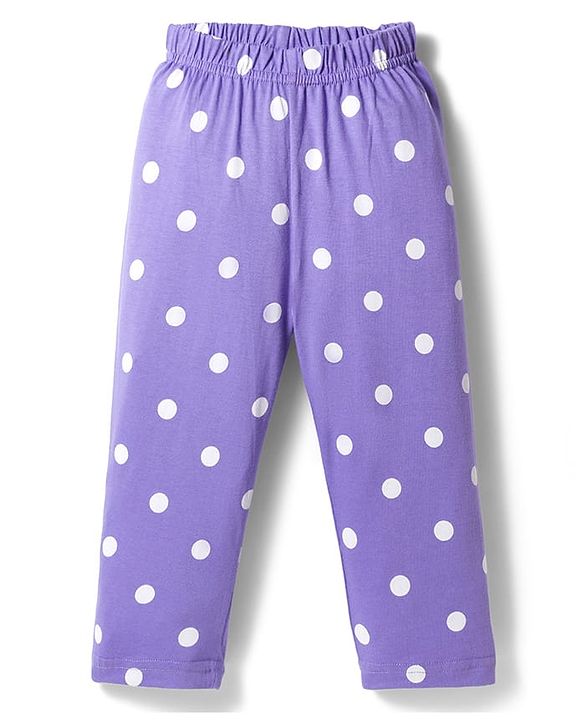 Babyhug Cotton Knit Full Sleeves Co-ords Front Open Night Suit with Polka Dot Print - Lilac