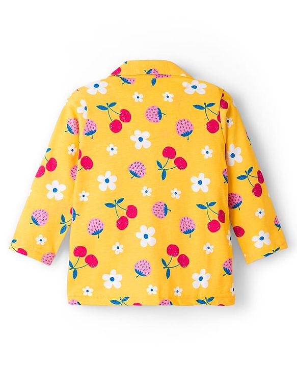Babyhug Cotton Knit Full Sleeves Co-ords Night Suit With Floral Print - Yellow