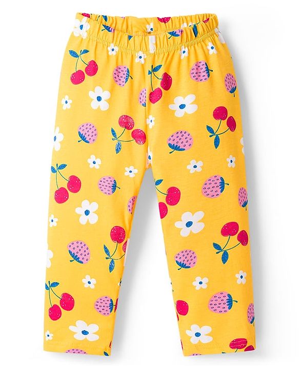 Babyhug Cotton Knit Full Sleeves Co-ords Night Suit With Floral Print - Yellow