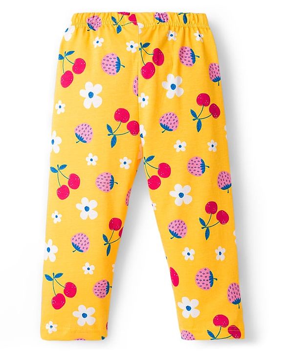 Babyhug Cotton Knit Full Sleeves Co-ords Night Suit With Floral Print - Yellow
