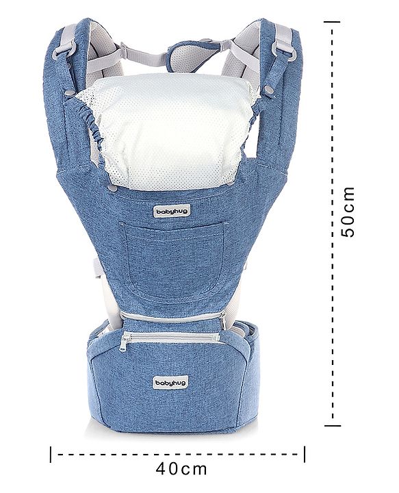 Babyhug Harmony 9-in-1 Ergonomic Baby Carrier with Hip Seat - Denim| Breathable Mesh Fabric| Detachable Hood| Soft Padded Straps| Storage Pocket| 9 carrying positions for babies up to 15 kg| 3 months+