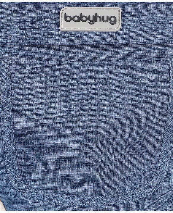 Babyhug Harmony 9-in-1 Ergonomic Baby Carrier with Hip Seat - Denim| Breathable Mesh Fabric| Detachable Hood| Soft Padded Straps| Storage Pocket| 9 carrying positions for babies up to 15 kg| 3 months+