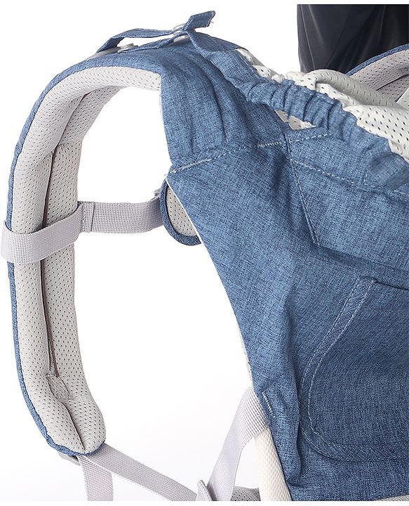 Babyhug Harmony 9-in-1 Ergonomic Baby Carrier with Hip Seat - Denim| Breathable Mesh Fabric| Detachable Hood| Soft Padded Straps| Storage Pocket| 9 carrying positions for babies up to 15 kg| 3 months+