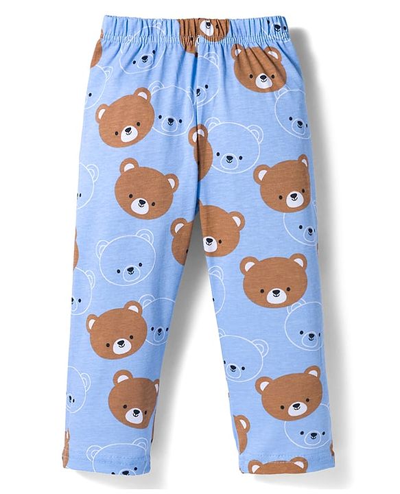 Babyhug Cotton Knit Full Sleeves Co-ords Night Suit With Animal Print - Blue