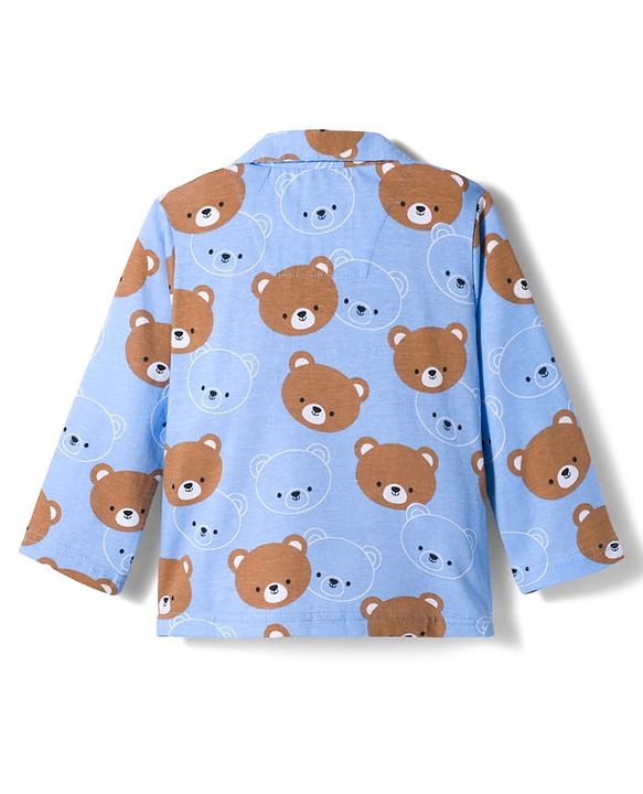 Babyhug Cotton Knit Full Sleeves Co-ords Night Suit With Animal Print - Blue