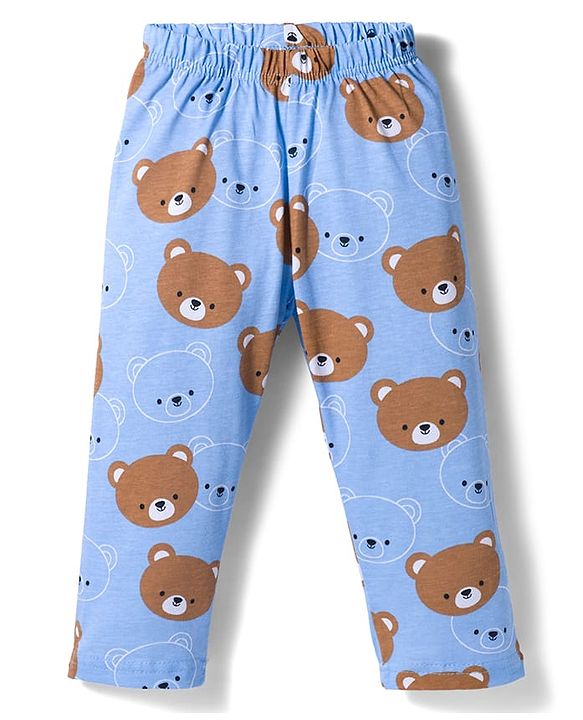Babyhug Cotton Knit Full Sleeves Co-ords Night Suit With Animal Print - Blue
