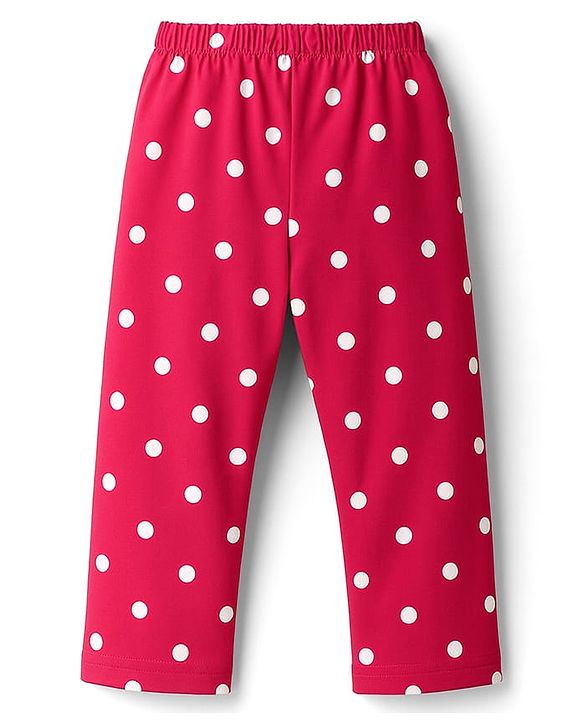 Babyhug Cotton Knit Full Sleeves Co-ord Night Suit With Polka Dot Print - Dark Pink