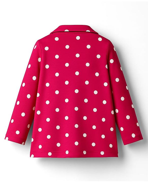 Babyhug Cotton Knit Full Sleeves Co-ord Night Suit With Polka Dot Print - Dark Pink