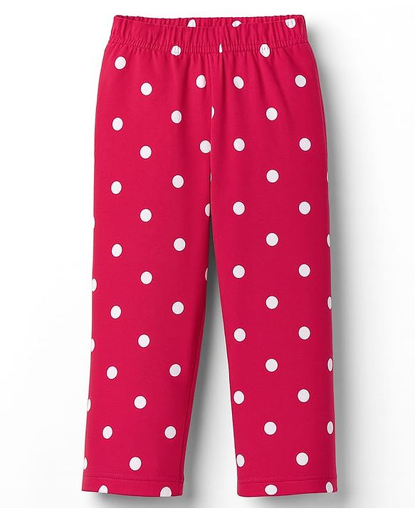 Babyhug Cotton Knit Full Sleeves Co-ord Night Suit With Polka Dot Print - Dark Pink