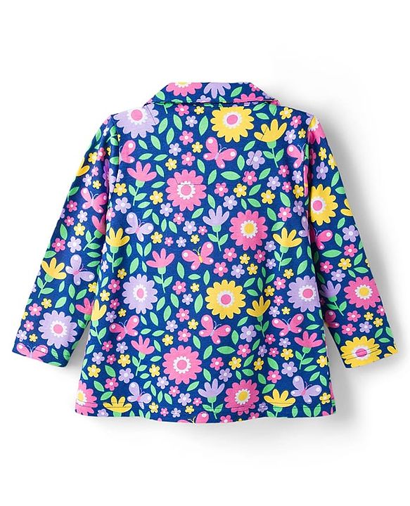 Babyhug Cotton Knit Full Sleeves Co-ord Night Suit With Floral Print - Navy Blue